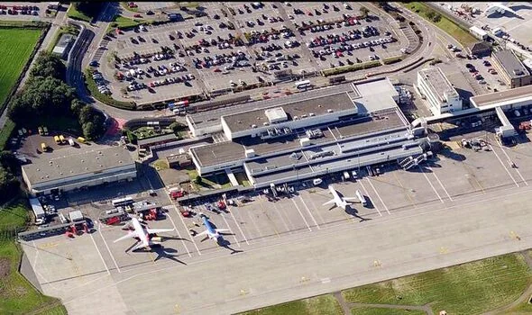 Aerial view of Aberdeen International Airport terminal and apron